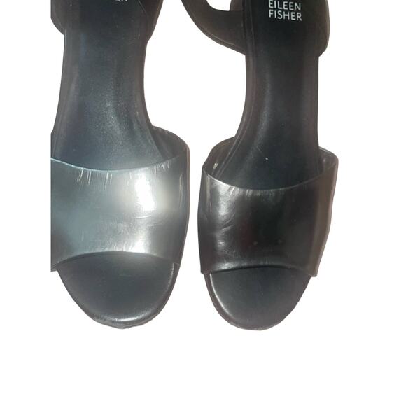 Eileen vm Fisher Vero Cuoio Black Metallic Silver Buckle Leather Sz 8.5 Sandal C - Picture 3 of 9